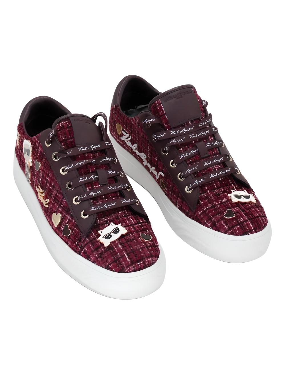 KARL LAGERFELD PARIS Cate Pins Lace Up Wine Tweed Sneakers Size 9.5